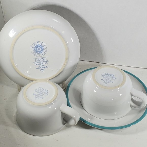 2 Dansk Costa Del Sol Tea Coffee Cups and Saucers aqua pink sunshine rays - Picture 7 of 9